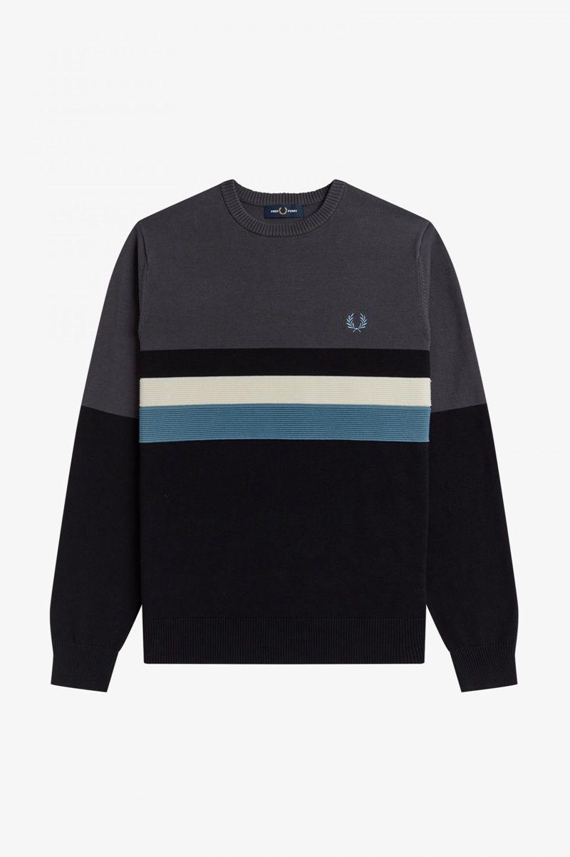 Black Fred Perry Colour Block Crew Jumper Men's Knitwear | PH 1296ZUTG